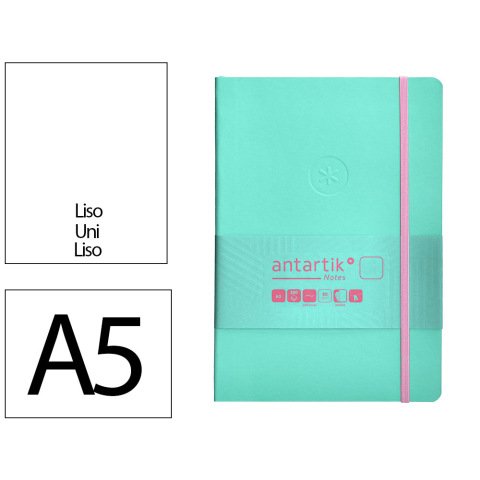 Cuaderno con gomilla Antartik notes tapa blanda A5 hojas lisas rosa y turquesa 80 hojas 80 g