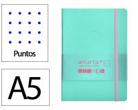 Cuaderno con gomilla Antartik notes tapa blanda A5 hojas puntos rosa y turquesa 80 hojas 80 g