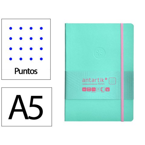Cuaderno con gomilla Antartik notes tapa blanda A5 hojas puntos rosa y turquesa 80 hojas 80 g