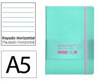 Cuaderno con gomilla antartik notes tapa blanda A5 hojas rayas rosa y turquesa 80 hojas 80 g