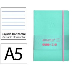 Cuaderno con gomilla antartik notes tapa blanda A5 hojas rayas rosa y turquesa 80 hojas 80 g