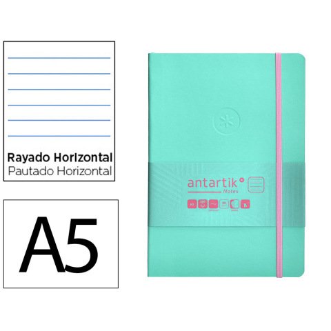 Cuaderno con gomilla antartik notes tapa blanda A5 hojas rayas rosa y turquesa 80 hojas 80 g