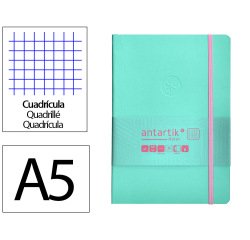 Cuaderno con gomilla antartik notes tapa blanda A5 hojas cuadricula rosa y turquesa 80 hojas 80 g