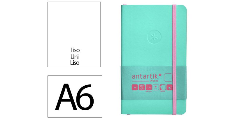 Cuaderno con gomilla antartik notes tapa blanda A6 hojas lisas rosa y turquesa 100 hojas 80 g