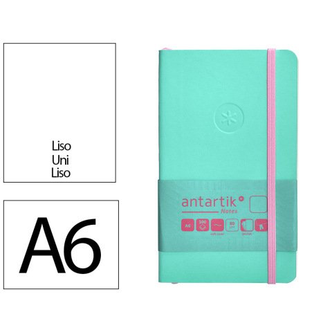 Cuaderno con gomilla antartik notes tapa blanda A6 hojas lisas rosa y turquesa 100 hojas 80 g