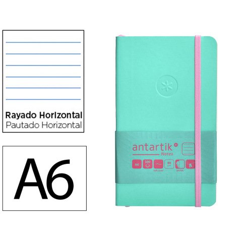 Cuaderno con gomilla antartik notes tapa blanda A6 rayas rosa y turquesa 100 hojas 80 g