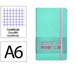 Cuaderno con gomilla antartik notes tapa blanda A6 cuadricula rosa y turquesa 100 hojas 80 g