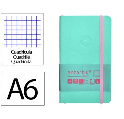 Cuaderno con gomilla antartik notes tapa blanda A6 cuadricula rosa y turquesa 100 hojas 80 g