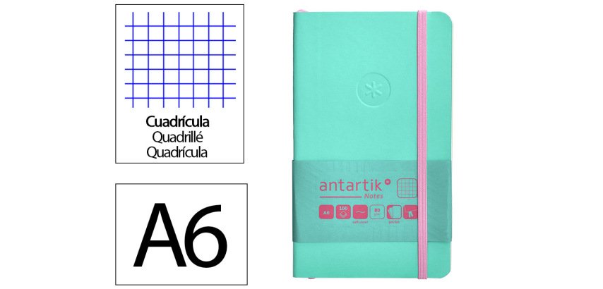 Cuaderno con gomilla antartik notes tapa blanda A6 cuadricula rosa y turquesa 100 hojas 80 g