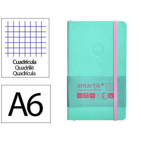 Cuaderno con gomilla antartik notes tapa blanda A6 cuadricula rosa y turquesa 100 hojas 80 g