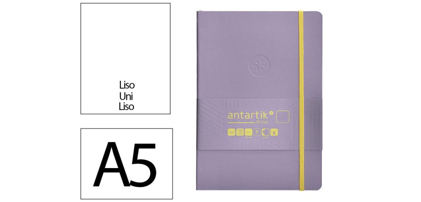Cuaderno con gomilla antartik notes tapa blanda a5 hojas lisas morado y amarillo 80 hojas 80 gr