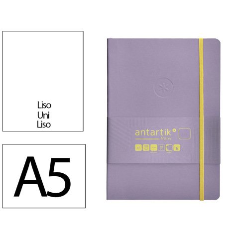 Cuaderno con gomilla antartik notes tapa blanda a5 hojas lisas morado y amarillo 80 hojas 80 gr