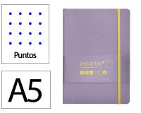Cuaderno con gomilla antartik notes tapa blanda A5 hojas puntos morado y amarillo 80 hojas 80 g