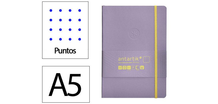 Cuaderno con gomilla antartik notes tapa blanda A5 hojas puntos morado y amarillo 80 hojas 80 g
