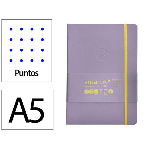 Cuaderno con gomilla antartik notes tapa blanda A5 hojas puntos morado y amarillo 80 hojas 80 g