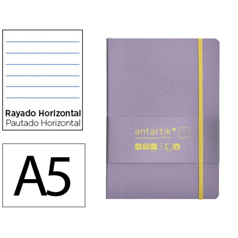 Cuaderno con gomilla antartik notes tapa blanda a5 hojas rayas morado y amarillo 80 hojas 80 gr fsc