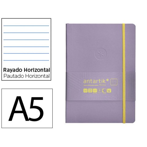 Cuaderno con gomilla antartik notes tapa blanda A5 hojas rayas morado y amarillo 80 hojas 80 g