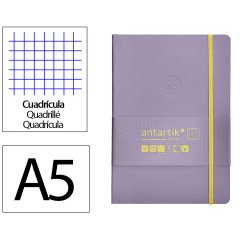 Cuaderno con gomilla antartik notes tapa blanda A5 hojas cuadricula morado y amarillo 80 hojas 80 g