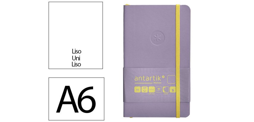 Cuaderno con gomilla antartik notes tapa blanda A6 hojas lisas morado y amarillo 100 hojas 80 g