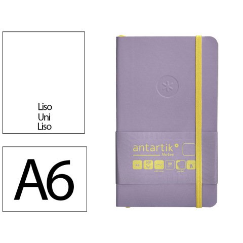 Cuaderno con gomilla antartik notes tapa blanda A6 hojas lisas morado y amarillo 100 hojas 80 g