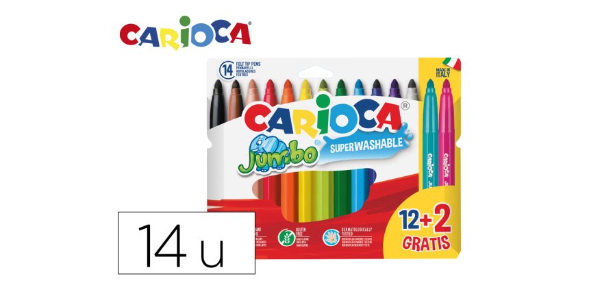 Rotulador carioca jumbo punta gruesa estuche de 12 unidades colores surtidos + 2 gratis