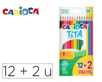 Lapices de colores carioca tita hexagonal 12 unidades colores surtidos + 2 gratis