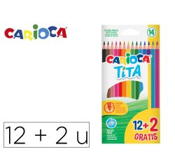 Lapices de colores carioca tita hexagonal 12 unidades colores surtidos + 2 gratis
