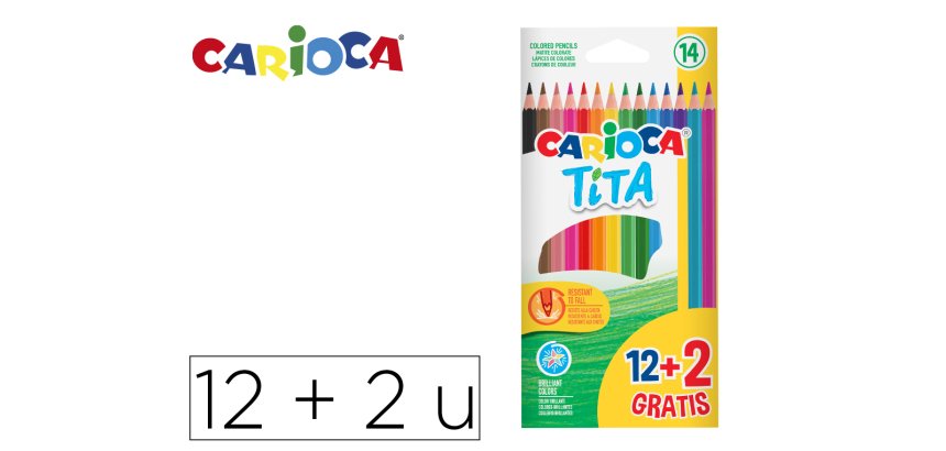 Lapices de colores carioca tita hexagonal 12 unidades colores surtidos + 2 gratis