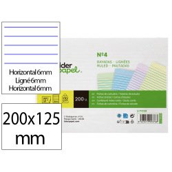 Tarjeta liderpapel para estudiar rayada cartulina de colores 170 gr/m2 125x200mm paquete de 200 unidades