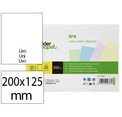 Tarjeta liderpapel para estudiar lisa cartulina de colores 170 gr/m2 125x200mm paquete de 200 unidades