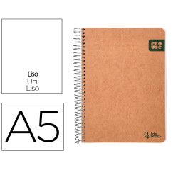 Cuaderno espiral liderpapel din a5 ecouse tapa cartulina kraft contracolada 120h papel 100% reciclado 80 gr liso