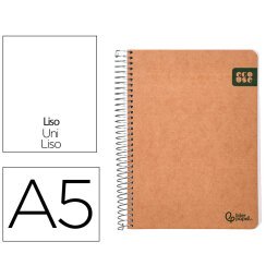 Cuaderno espiral liderpapel din a5 ecouse tapa cartulina kraft contracolada 120h papel 100% reciclado 80 gr liso