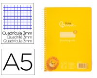 Cuaderno espiral liderpapel a5 pautaguia tapa plastico 80h 90gr cuadro pautado 3 mm con margen color amarillo