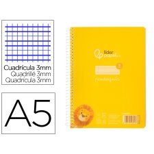 Cuaderno espiral liderpapel din a5 pautaguia tapa plastico 80h 90gr cuadro pautado 3 mm con margen color amarillo