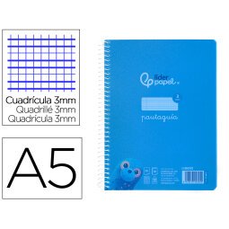 Cuaderno espiral liderpapel din a5 pautaguia tapa plastico 80h 90gr cuadro pautado 3 mm con margen color azul