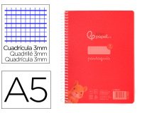 Cuaderno espiral liderpapel a5 pautaguia tapa plastico 80h 90gr cuadro pautado 3 mm con margen color rojo