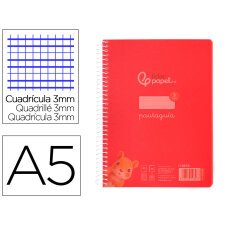 Cuaderno espiral liderpapel din a5 pautaguia tapa plastico 80h 90gr cuadro pautado 3 mm con margen color rojo