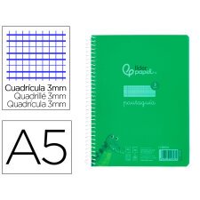 Cuaderno espiral liderpapel din a5 pautaguia tapa plastico 80h 90gr cuadro pautado 3 mm con margen color verde