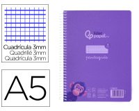 Cuaderno espiral liderpapel a5 pautaguia tapa plastico 80h 90gr cuadro pautado 3 mm con margen color lila