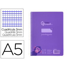 Cuaderno espiral liderpapel din a5 pautaguia tapa plastico 80h 90gr cuadro pautado 3 mm con margen color lila