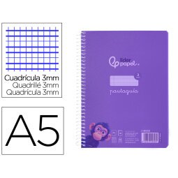 Cuaderno espiral liderpapel din a5 pautaguia tapa plastico 80h 90gr cuadro pautado 3 mm con margen color lila