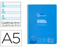 Cuaderno espiral liderpapel a5 pautaguia tapa plastico 80h 90gr cuadro pautado 4mm con margen color azul