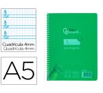 Cuaderno espiral liderpapel a5 pautaguia tapa plastico 80h 90gr cuadro pautado 4mm con margen color verde