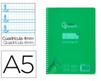Cuaderno espiral liderpapel a5 pautaguia tapa plastico 80h 90gr cuadro pautado 4mm con margen color verde