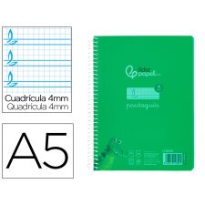 Cuaderno espiral liderpapel din a5 pautaguia tapa plastico 80h 90gr cuadro pautado 4mm con margen color verde