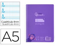 Cuaderno espiral liderpapel a5 pautaguia tapa plastico 80h 90gr cuadro pautado 4 mm con margen color lila