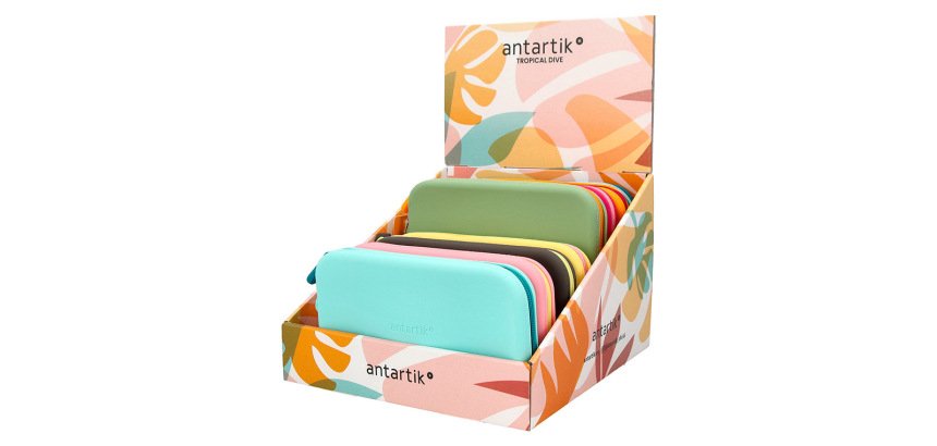 Estuche portatodo antartik tropical dive silicona con asa 190x120x25 mm expositor de 8 unidades colores surtidos