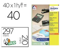 Etiqueta adhesiva avery blanca brillante laser 210x297 mm caja de 40 unidades