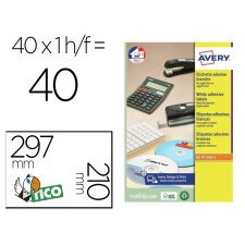 Etiqueta adhesiva avery blanca brillante laser 210x297 mm caja de 40 unidades