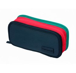 Estuche portatodo liderpapel funky 3 cremalleras con aperturas laterales azul fuscia turquesa 220x100x65 mm